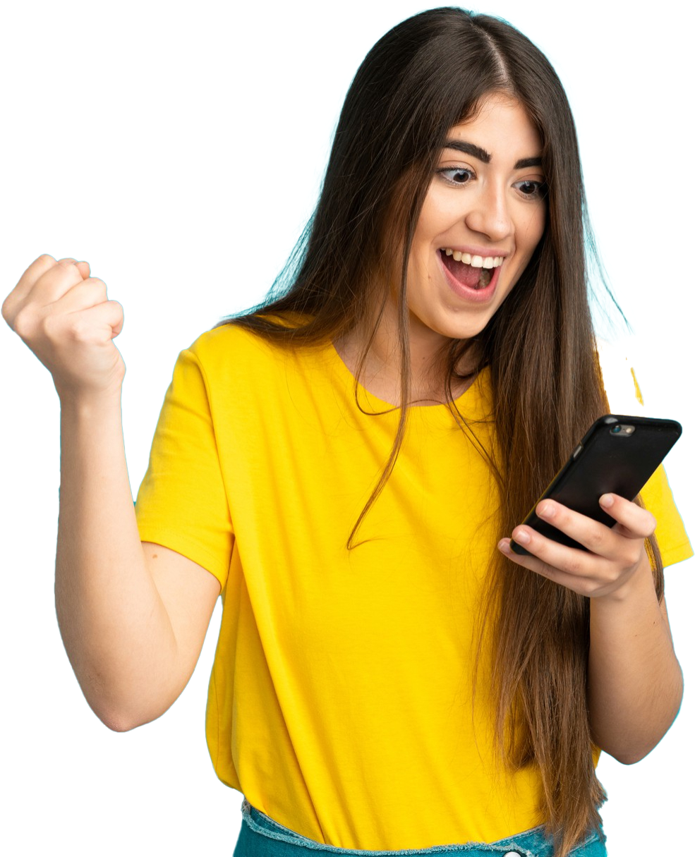 Excited-Indian-Girl-with-Phone-Transparent-Image